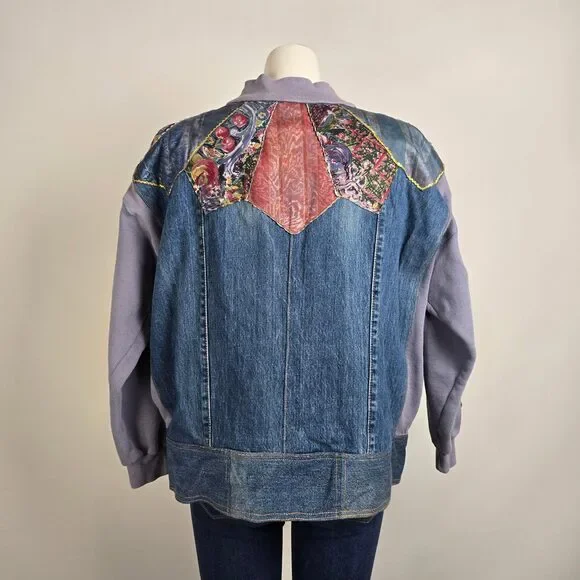 Vintage Handmade Denim Patchwork Zip Up Jacket Size L/XL - Picture 6 of 7